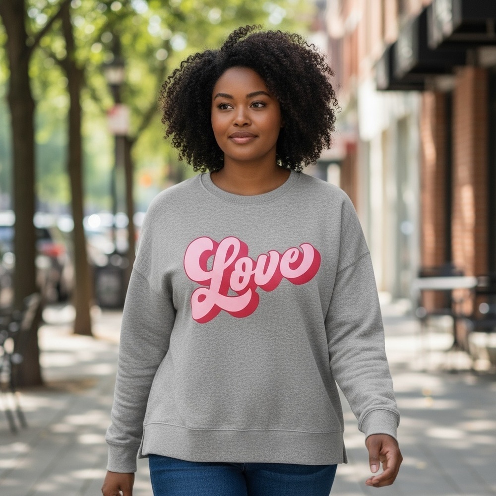 Oak & Trellis “Love” Graphic Sweatshirt – Gray Pink – Size 1X NWT